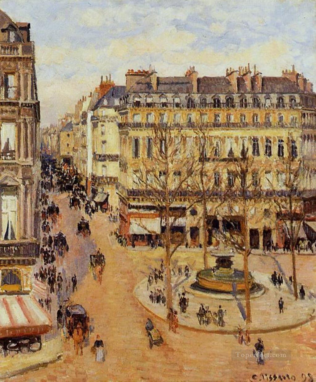 rue saint honore morning sun effect place du theatre francais 1898 Camille Pissarro Parisian Oil Paintings